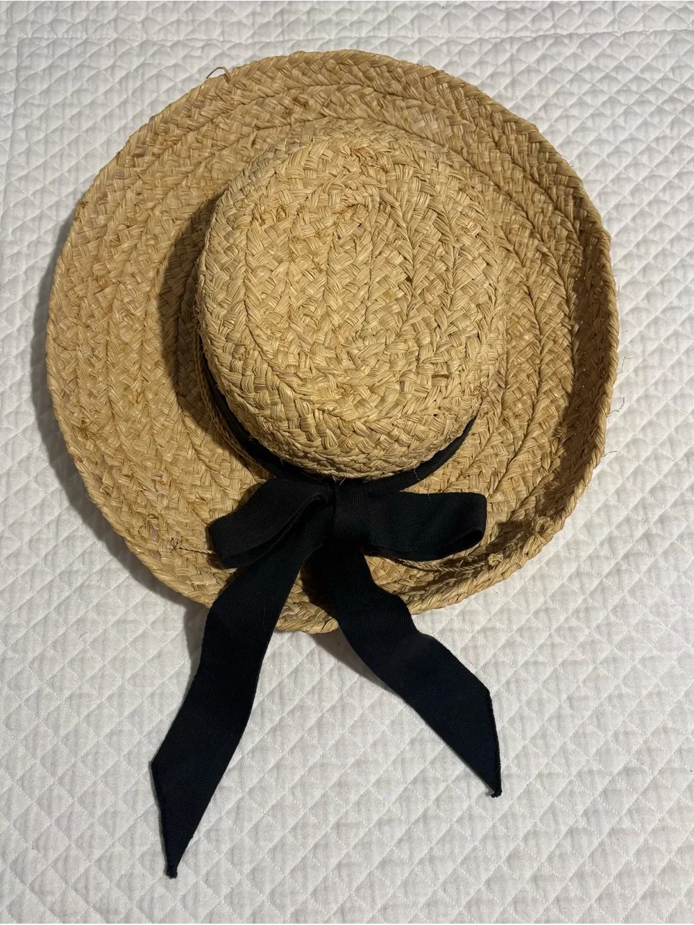 Scala Natural Straw Boater Hat with Black Ribbon Made in Italy.